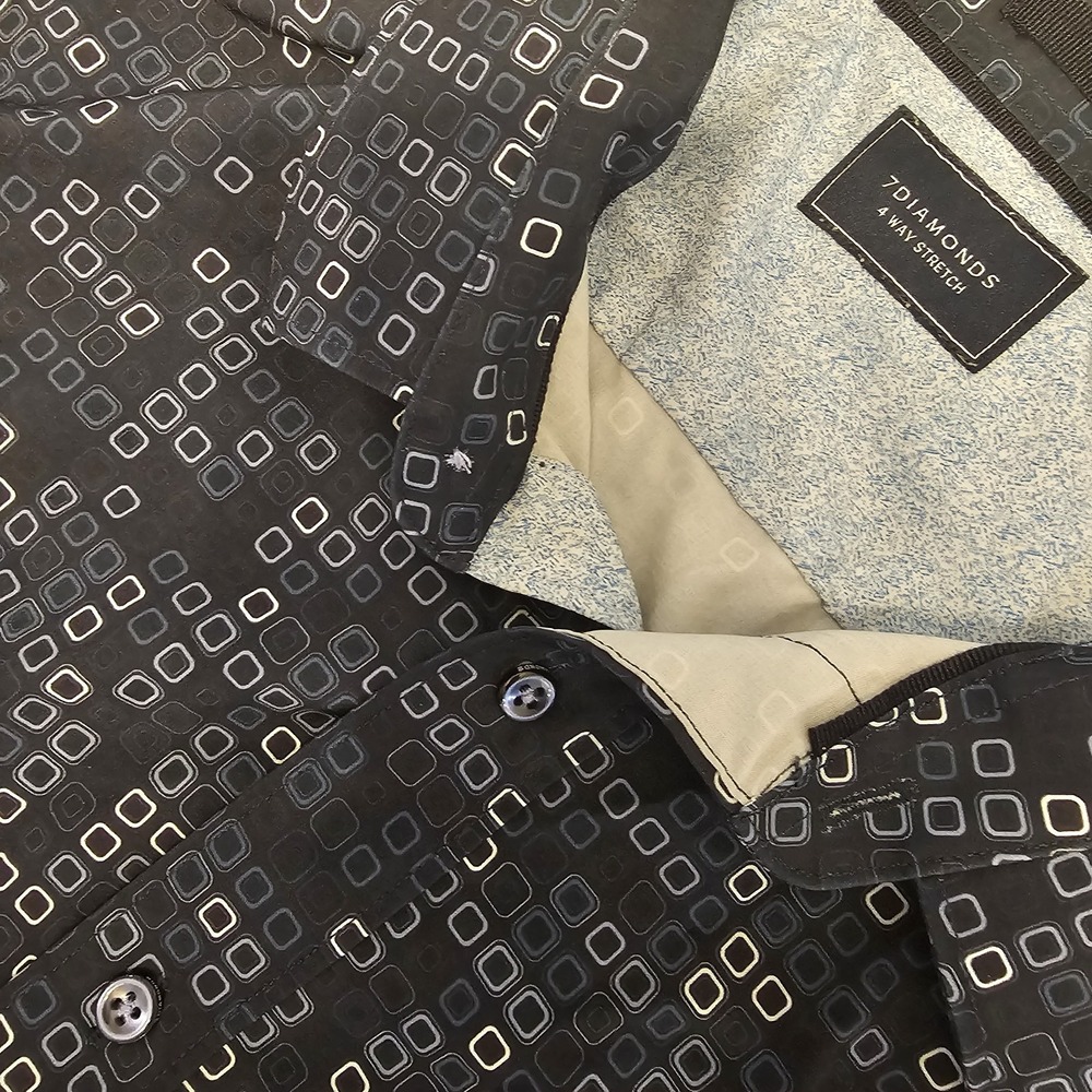 7 Diamonds 4 Way Stretch Shirt Mens‎ Large Blue Geometric Button Up Casual Dad